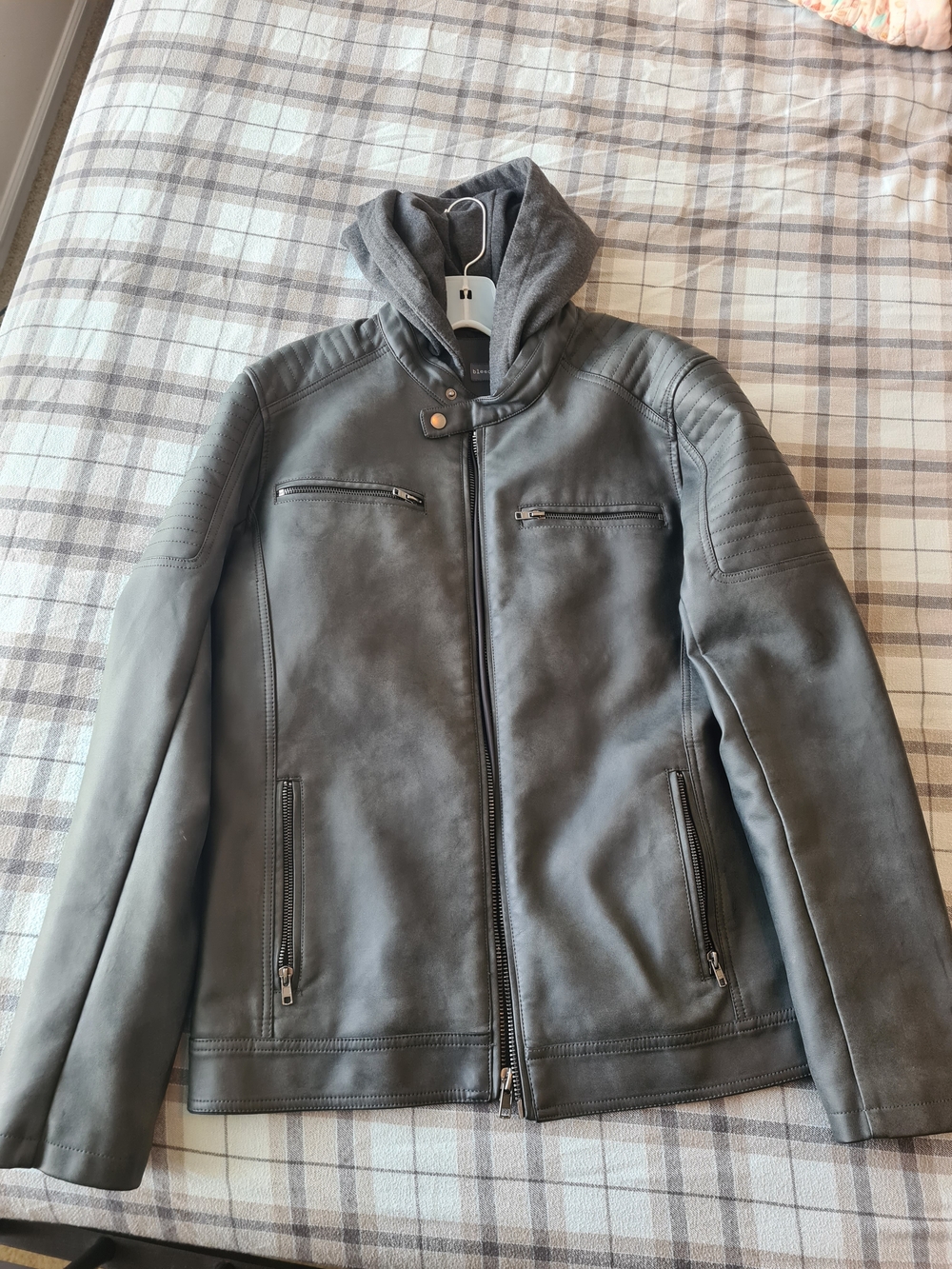 Men's Hooded Bomber Jacket in Faux Leather